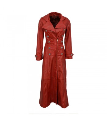 Women Gothic Real Nappa Leather Coat Red Gothic Long Coat Sissy Empress Fitted Jacket